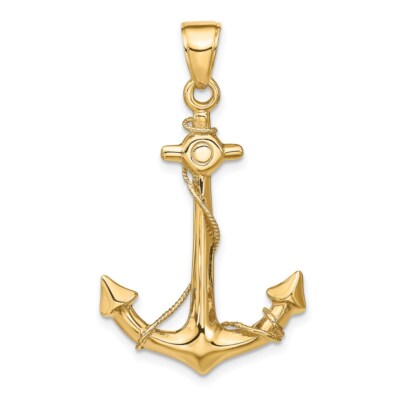 14K Gelbgold 3-D Anker mit Seil Anhänger C3342