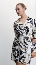 MNG Printed satin dress,flowy fabric, geometric print, short designLarge ( A09)