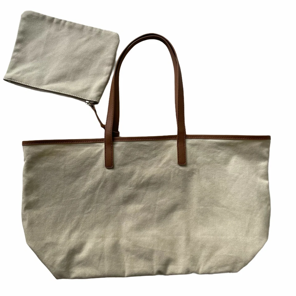 Bolso de Mano Eva Mendes Marfil Grande Lona Gráfico Shoulerbag NY and Co Borde Marrón Foto 4 de 4