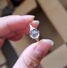 Real 2Ct Rose Cut Round D Moissanite Engagement Ring 14K White Gold Plated