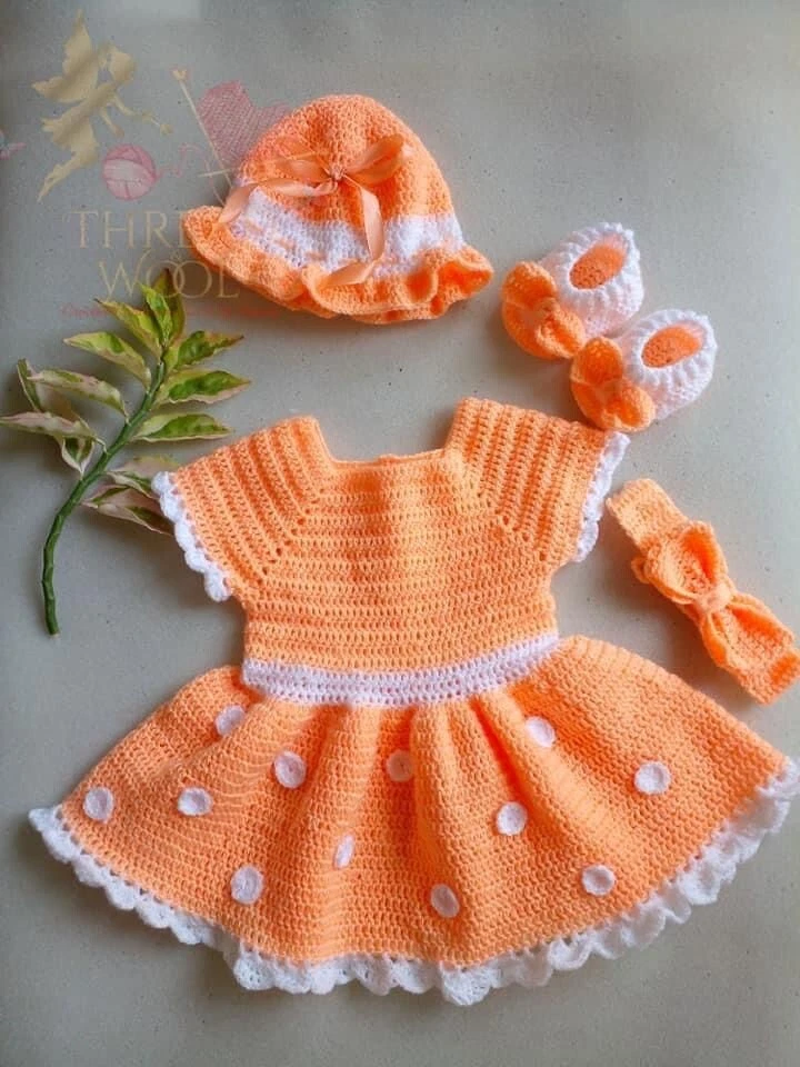 New-born Baby Girl Handmade Soft Wool Knitting Frock Dress Set Fashion  Costume