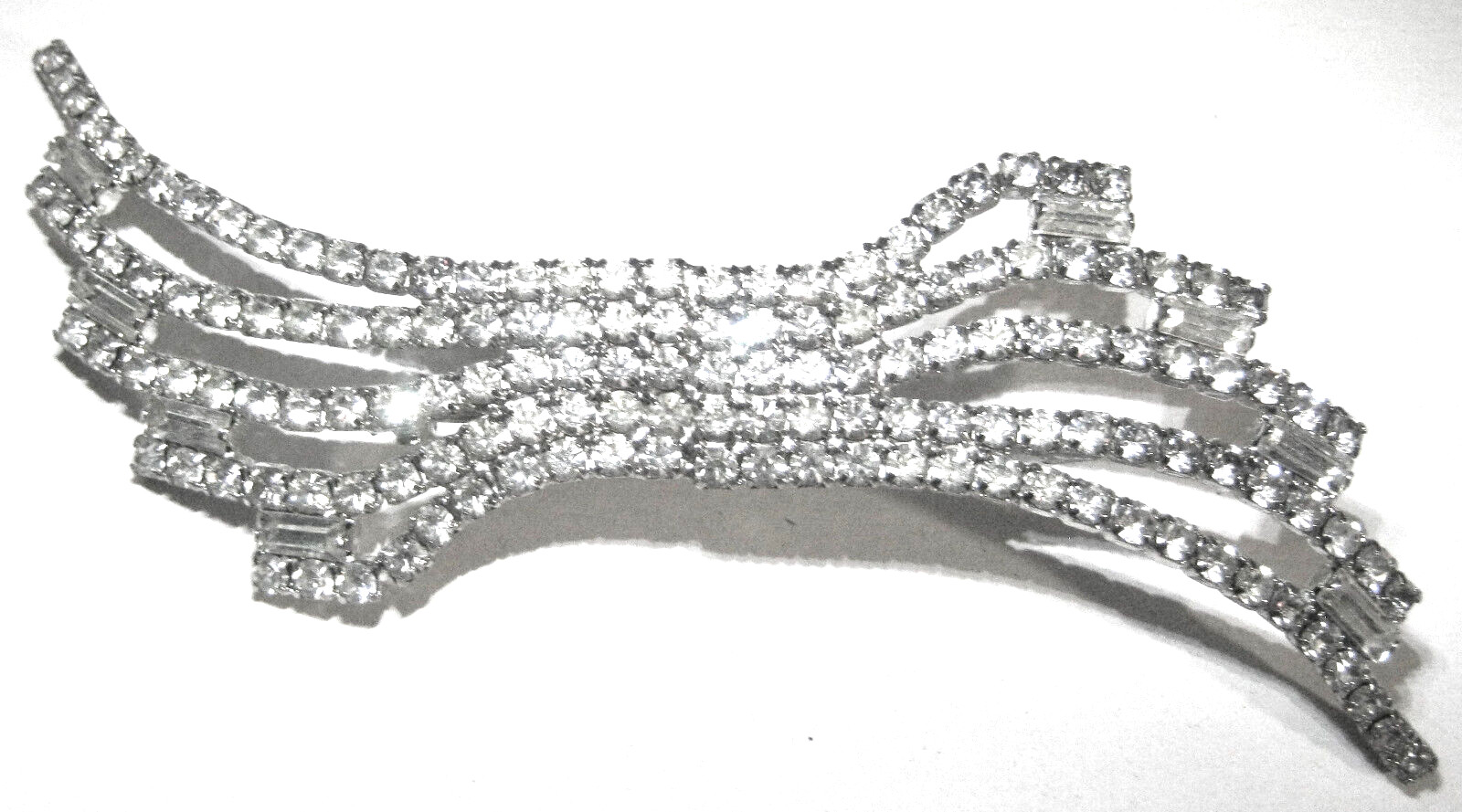 Large Elegant Rhinestone Pin, Silvertone, Prongse… - image 1