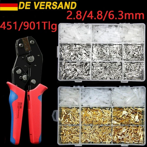 900-tlg Flachstecker Set Kabelschuhe Sortiment Quetschverbinder Flachsteckhülsen - Bild 1 von 23