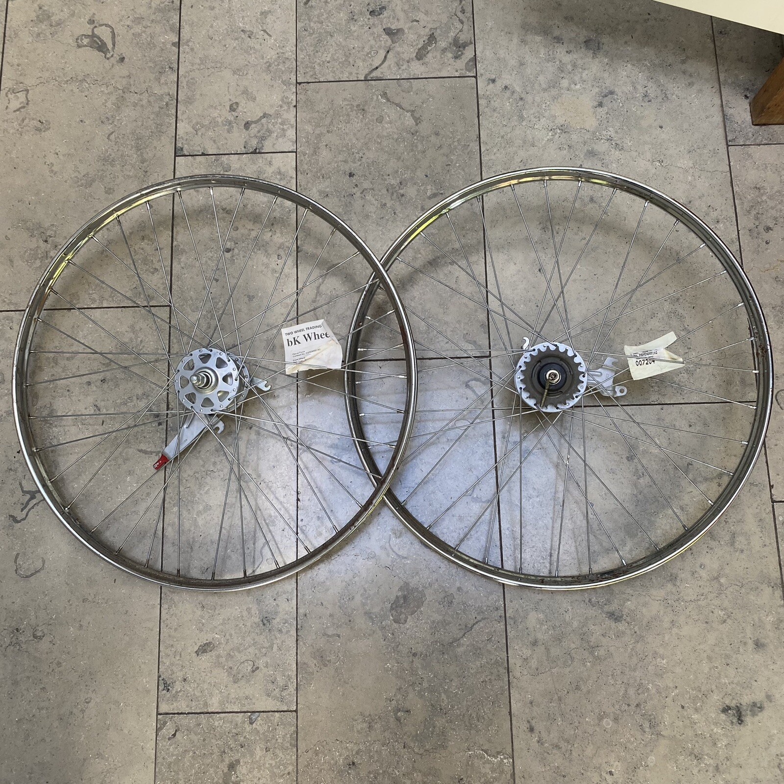 Vintage 36h 26 x 1 1/2 Wheelset Silver Hub Brake Internal Gears Tandem