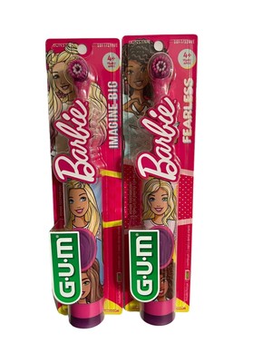 2 Barbie Imagine Big Fearless GUM Soft Power Toothbrush Suction Cup Base 4+ yrs