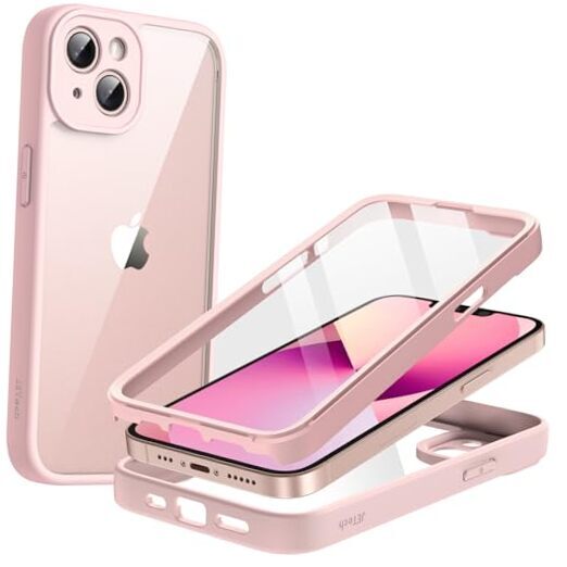 Case for iPhone 13 6.1-Inch with Built-in Tempered Glass Screen Pink