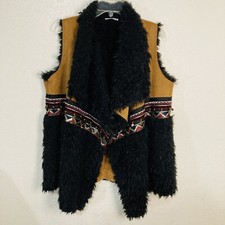 Scandal Italy Womens Serenity Brown And Black Faux Fur Boho Vest One Size