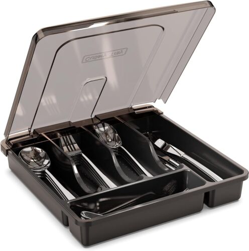 Utensil Holder For Countertop With Lid Plastic Silverware Tray For Drawer 5 Comp