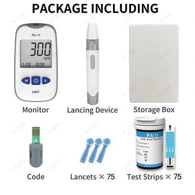 URIT Home Uric Acid Test Kit with 75 Uric Acid Test Strips，easy use，mg/dL