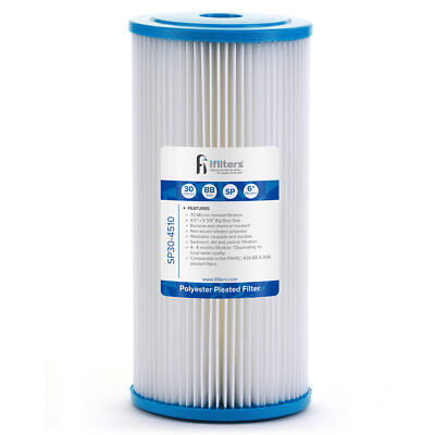 Sediment Pleated Water Filter City or Well Water, Washable 4.5'' x 10'', 30 Micron