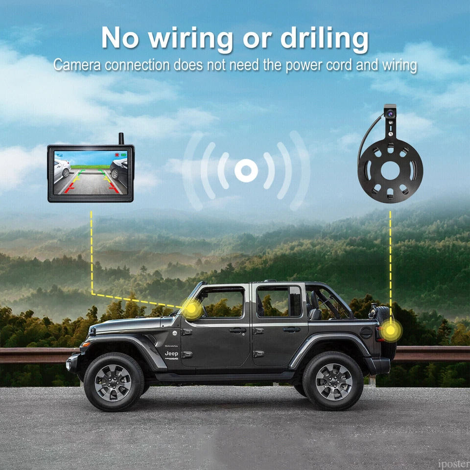 Wireless 5 Inch Monitor with Spare Tire Mount Backup Camera For Jeep Wrangler - Image 2 of 4