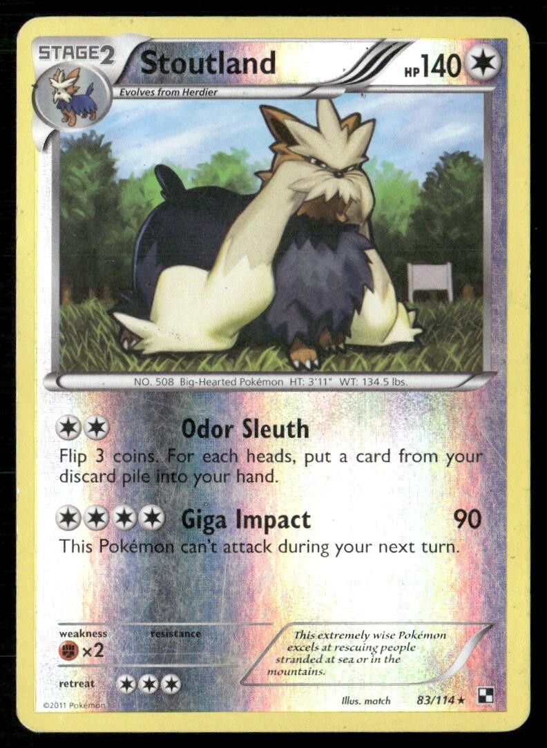 2011 Black & White Set Pokemon Card 083  Stoutland Reverse Foil LP