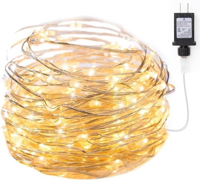 Minetom Fairy Lights Plug in, 33Ft 100 LEDs Waterproof Silver Wire Firefly