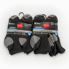 Hanes X-Temp Men's Lightweight 6-12 Ankle Socks - Black, 12 Pair Set Of 2 Packs