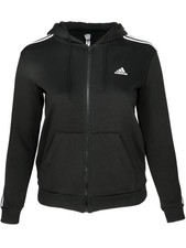 NEW Adidas Women's L Black Essentials 3-Stripes Full Zip Fleece Hoodie HZ5743