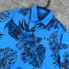 Under Armour Playoff Polo Shirt Mens Large Blue Floral Short Sleeve Golf Casual