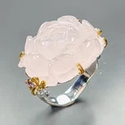 35ct Carving gem Natural Rose Quartz Ring 925 Sterling Silver Size 7.75 /R470130