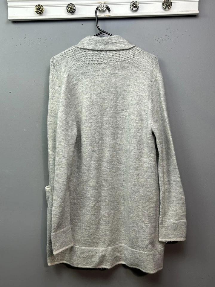 ELLE Sweater Womens Medium Gray Open Front Cardigan Shawl Collar Pockets Knit - Image 2 of 4