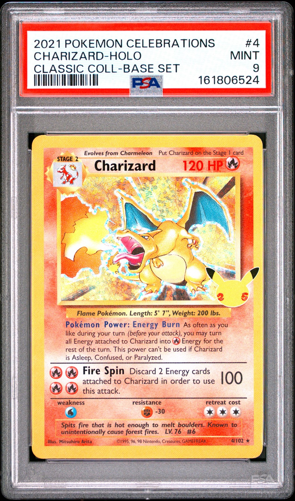 2021 POKEMON CELEBRATIONS CLASSIC COLLECTION #4 CHARIZARD-HOLO PSA 9