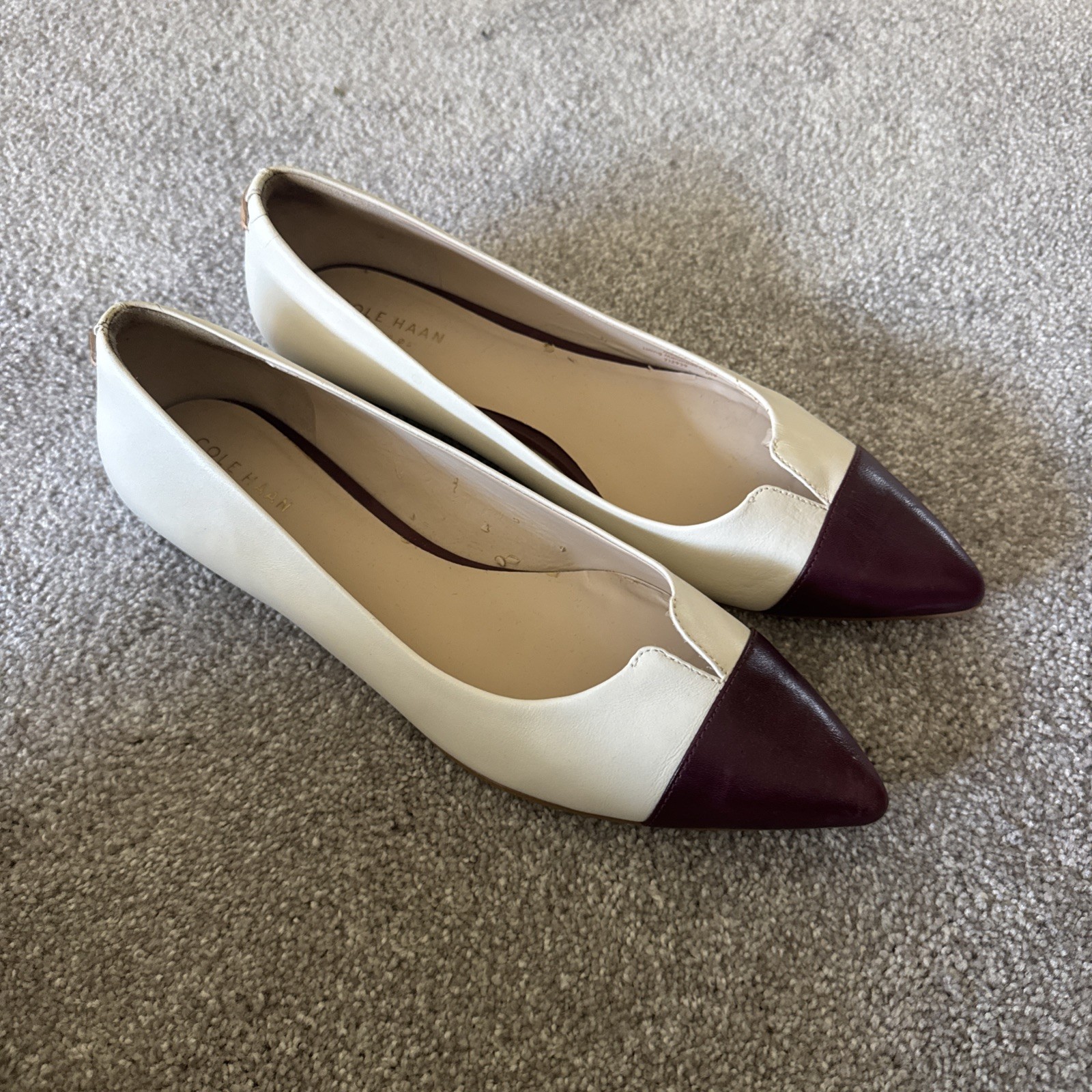 Cole Haan Nude Leather Flats  Accent Pointed Toe Slip On Women's Size 7.5