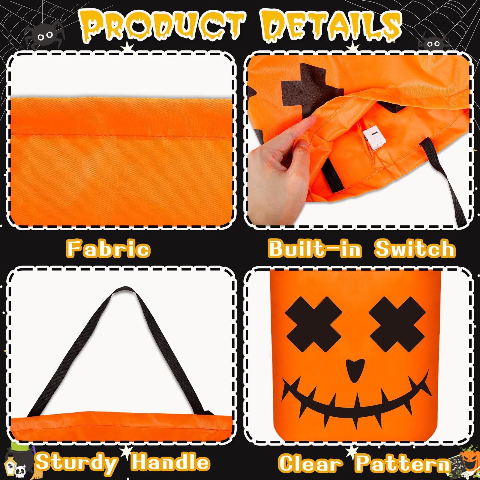 80UncleKimby 4Pcs Halloween Trick or Treat Bucket Candy Bags - LED ...