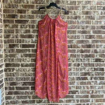 Charming Charlie Women s Maxi Dress M Pink Orange Floral Boho A-Line Spaghetti
