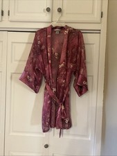Women's Delicates Pink Robe Large Floral Semi Sheer Front Tie Silky Short