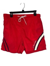 VTG Y2K Tommy Hilfiger Logo Mens Swim Shorts Med Red White Blue Retro 5" Inseam