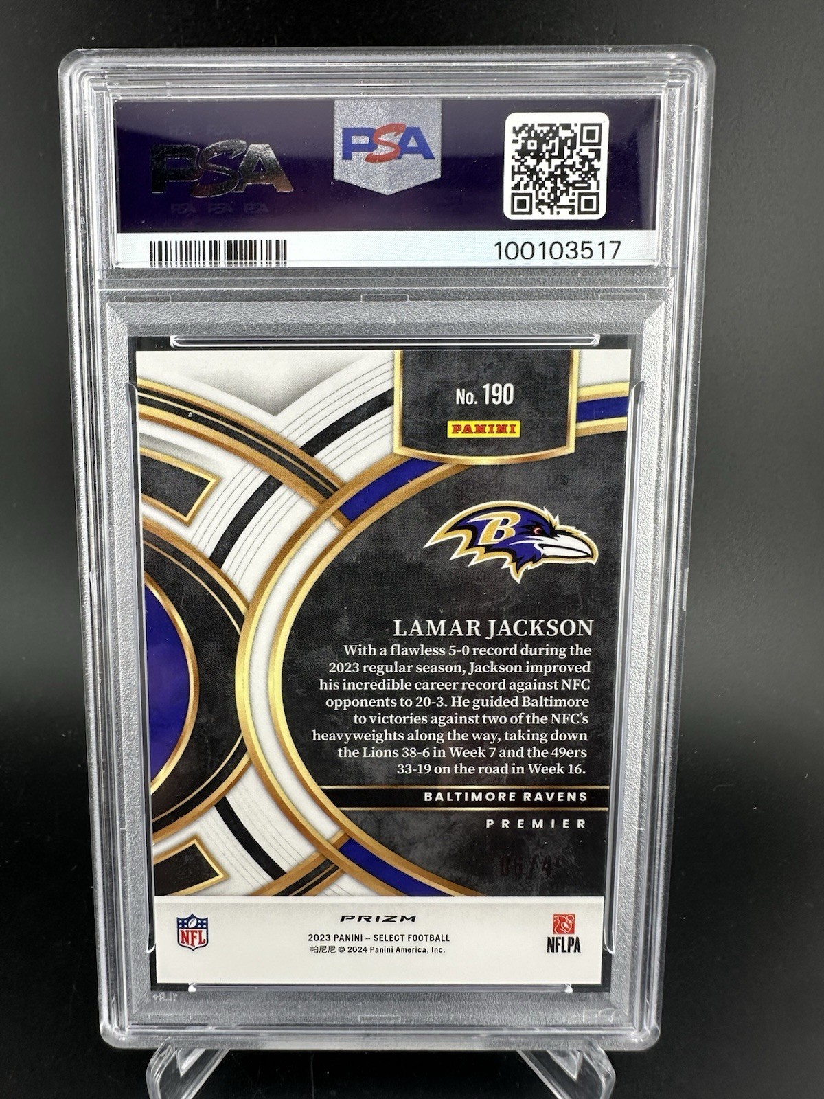 Lamar Jackson 2023 Panini Select #190 Neon Green Prizm PSA 10 Ravens /499 SP view 2
