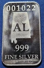 A Alabama State Silver Bar- 1/2 Oz .999 Fine Silver