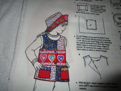The Panel Place & Simplicity Hearts & Flowers Vest & Bucket Hat   S/M/L VTG DIY