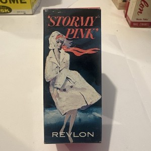 Vtg Revlon "Stormy Pink" Nail Polish Empty Bottle w/ Box 1950s