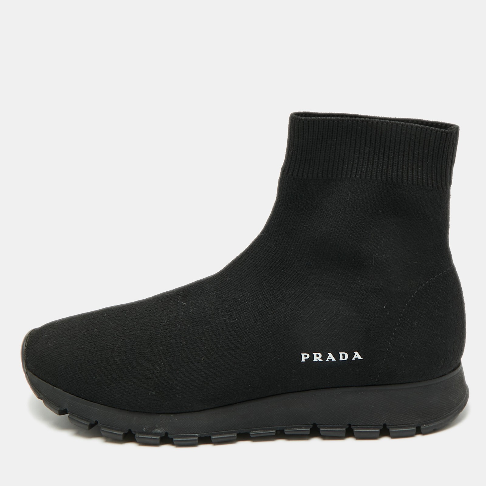 Prada Black Knit High Top Sneakers Sock Runner Size 35.5