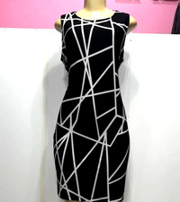 Tommy Hilfiger Black White Geometric Print Dress  Jersey Fabric Comforts  ZS 14