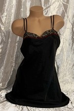 DELICATES J. C. PENNEY Black Shiny Satin Cheetah Sheer Trim Nightie Nightgown