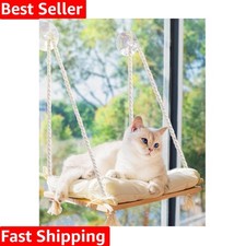Cat Window Perch with Industrial-Grade Suction Cups - Solid Pine Wood Hammock...