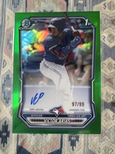 2026 Bowman Chrome 1st Bowman Auto Victor Arias Green Refractor /99 Blue Jays