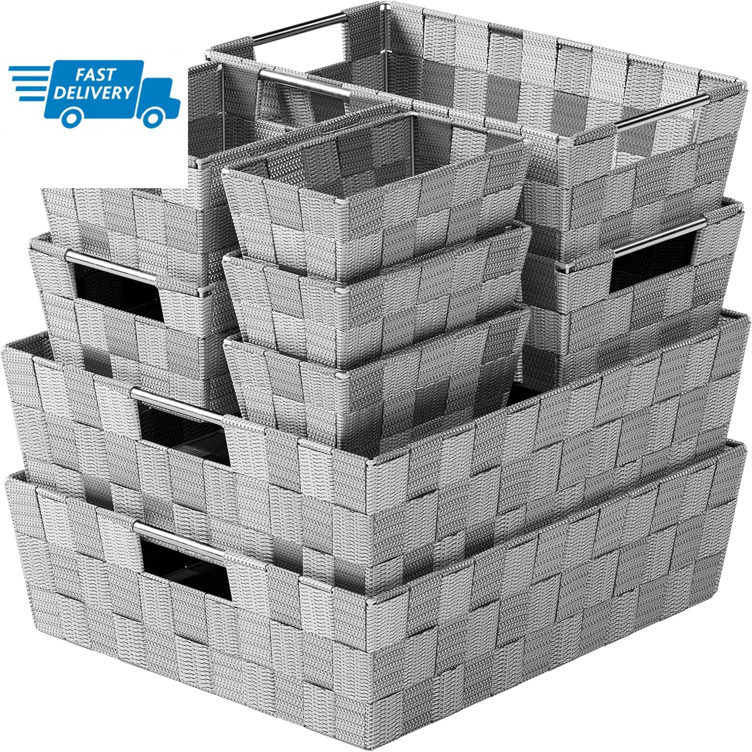 Set of 9 Woven Fabric Storage Baskets for Home Organization-image