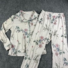 Johnny Was Pajama Set Womens Small White Floral Button Front Top Pants Lounge