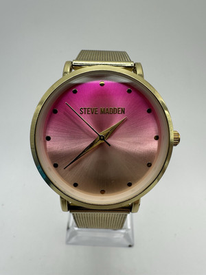 Steve Madden Gold Tone Ladies Watch Pink Face Adjustable Strap Fashion Designer
