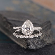 Women's Sparkling Pav  Halo  Waterdrop Teardrop Stone Wedding Set Couple Rings