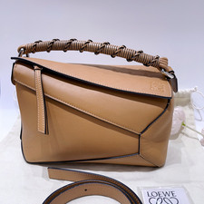 Loewe Puzzle PM Handbag With Woven Handle Bei...