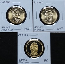 2008 PD & S PR Pres James Monroe Dollar 3 Coins Fog Free One Owner