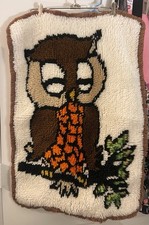 Vintage 1970's Latch Hook OWL RUG RETRO 20" x 27" Cross stitch Embroidery