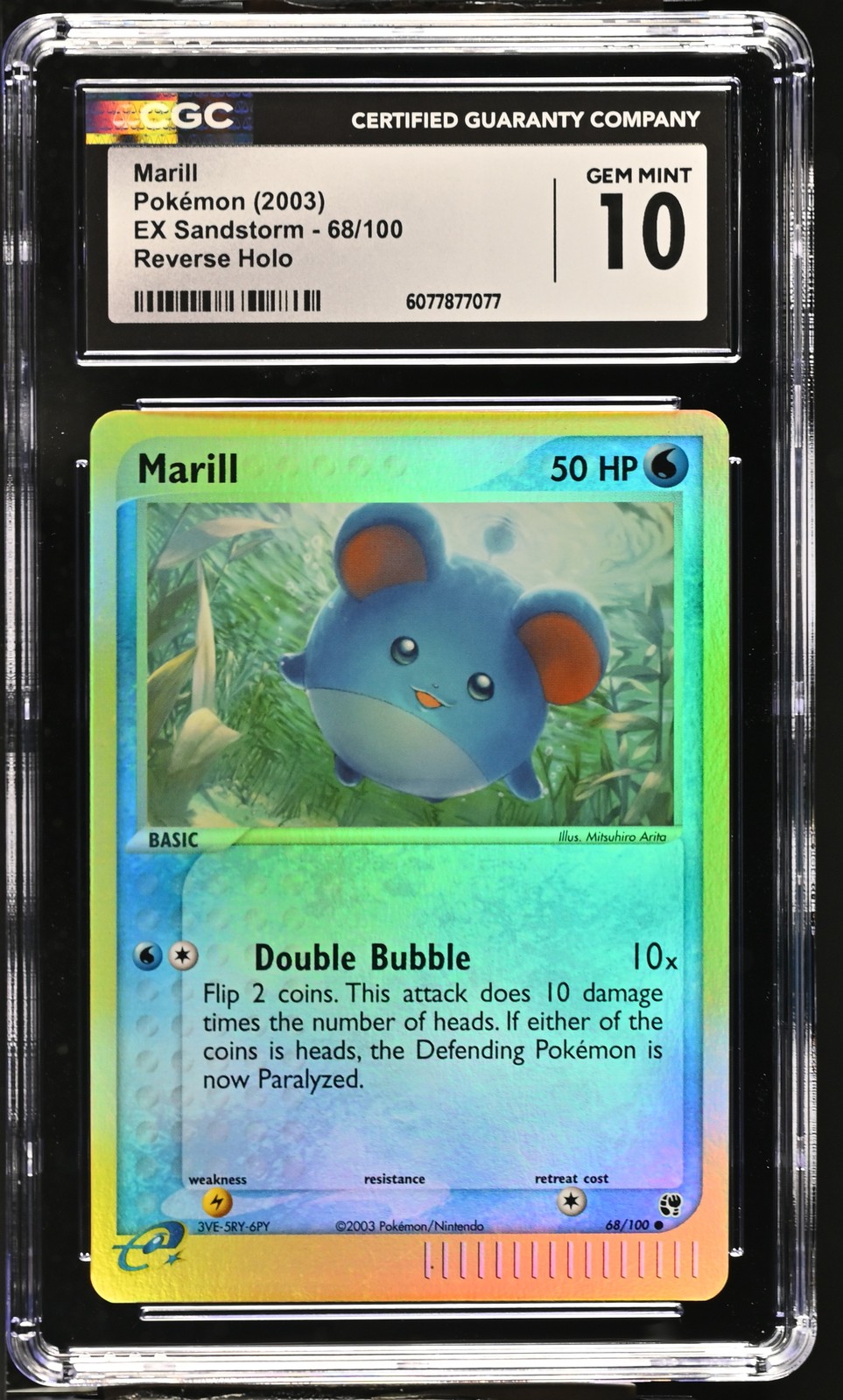 CGC 10 GEM MINT Marill 2003 EX Sandstorm 68/100 Reverse Holo Pokemon Card