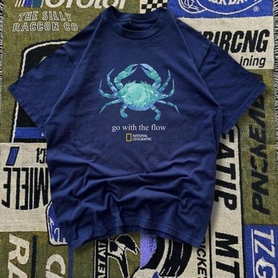 Blue Crab Graphic Tee Mens Vintage National Geographic Sea Life T-Shirt