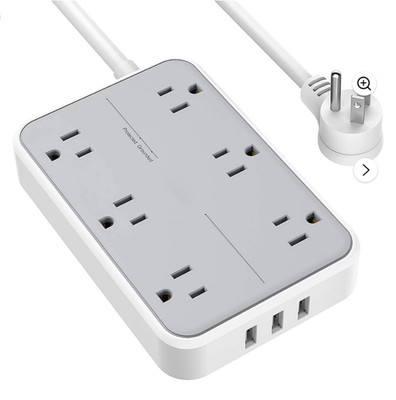 Surge Protector / Power Strip / Flat Plug / Thin Plug / With 6 Outlets & 3 USB