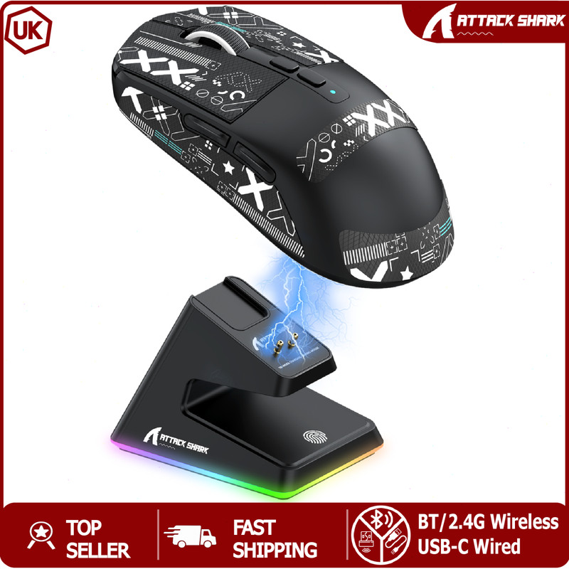 ATTACK SHARK X6 49g Gaming Mouse with Magnetic Charging Dock PixArt PAW3395 X3