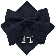  Mens Pre-Tied Paisley Bowtie Oversized Tuxedo Bow Tie Hankie Cufflinks Black