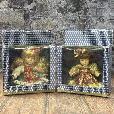 Vtg Collectible Gift Gallery Lil Porcelain Petite Doll Lot Of 2 Blonde Brown